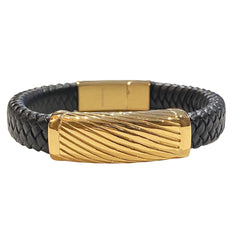 Joellery Stainless Steel Men's Leather Bracelet