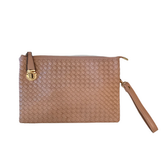 Michelle Buckle Basket Woven Clutch Crossbody Handbag
