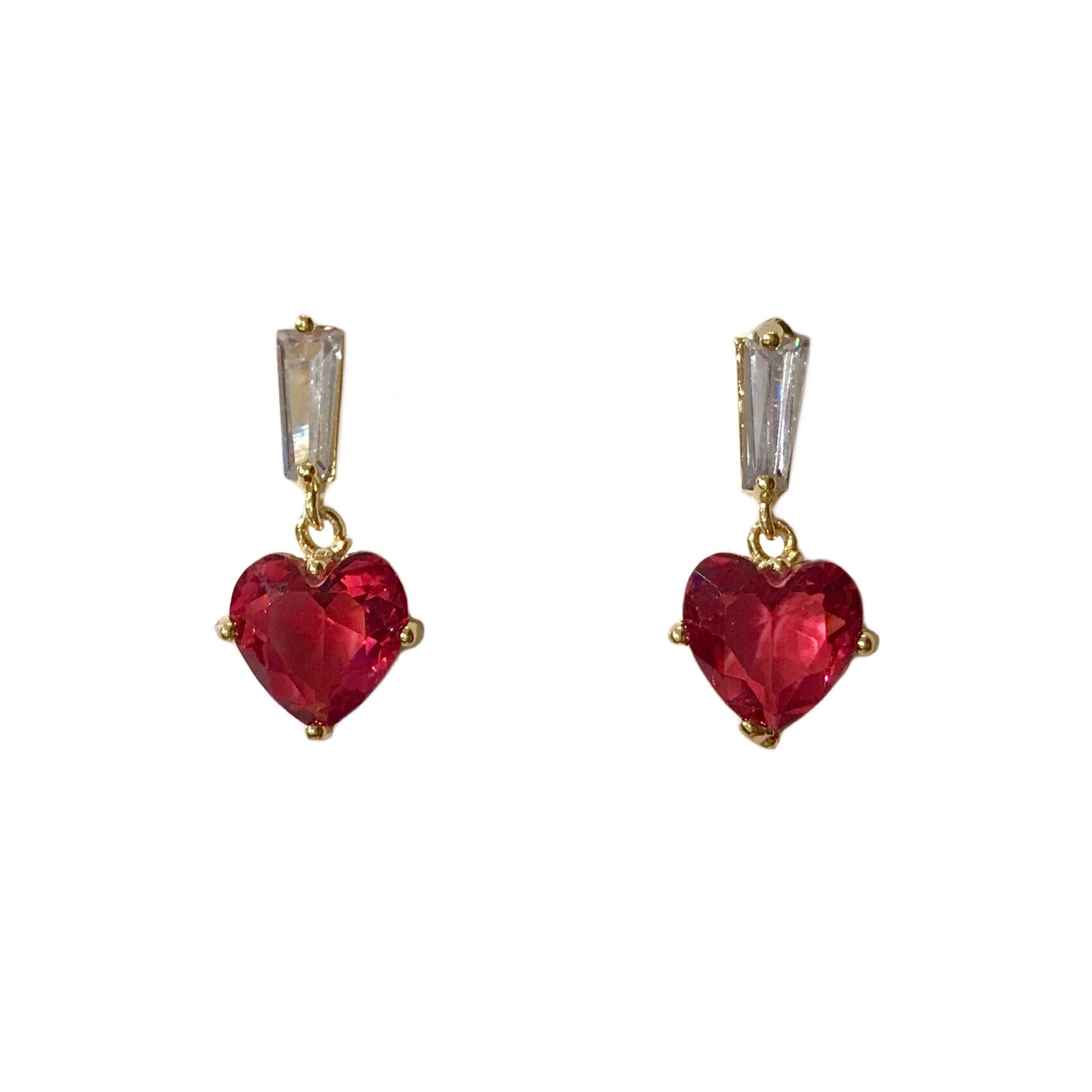 Baguette Birthstone Heart Charm Earrings