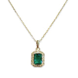 Adriene Emerald Cut Halo Birthstone Necklace