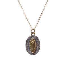 Gold Filled Double Halo CZ Saint Mary Necklace