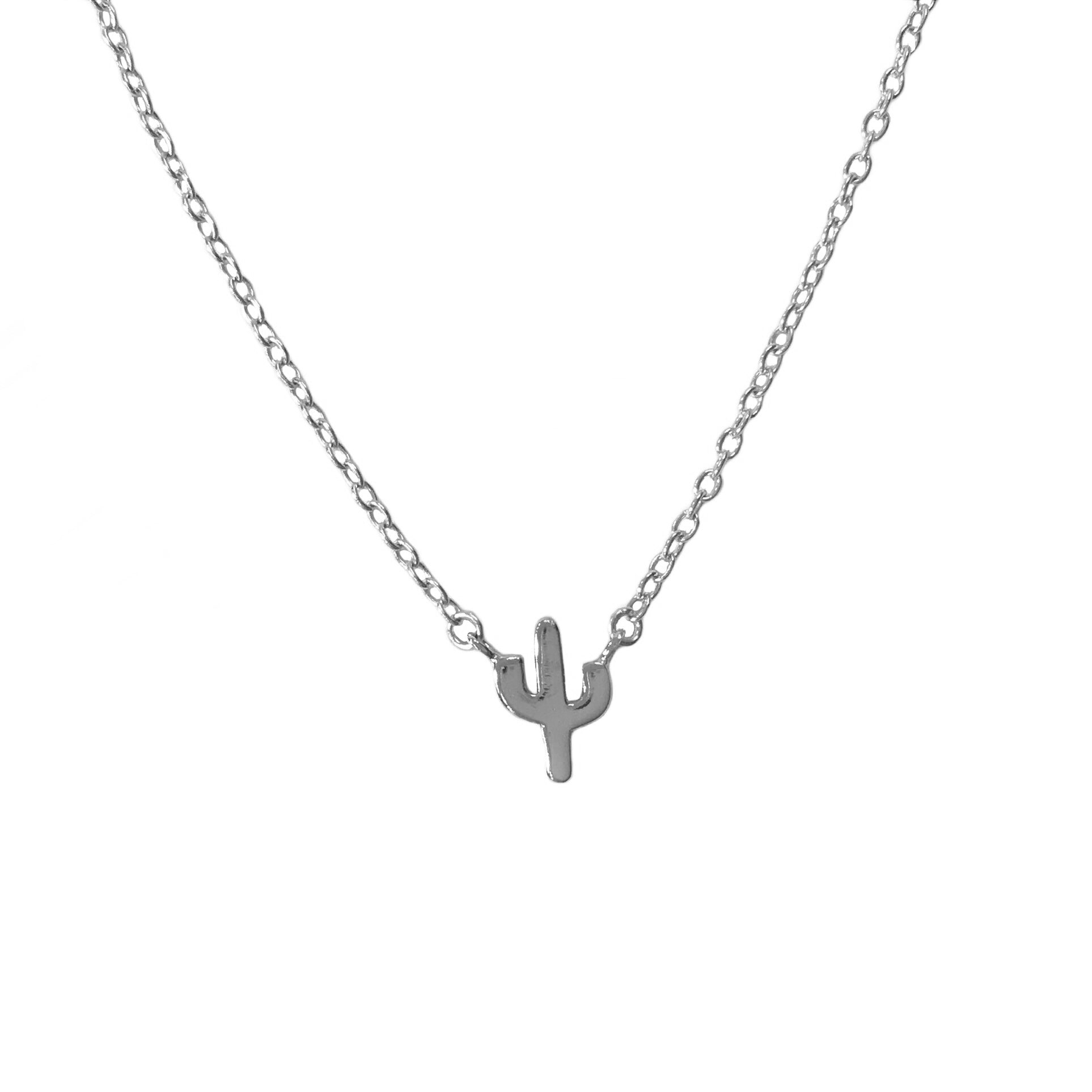 Tiny Cactus Necklace Silver
