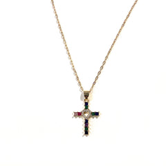 Emerald Cross Heart Pave Necklace