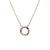 Rainbow Baguette Circle Necklace
