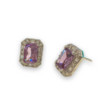 Adriene Emerald Cut Halo Birthstone Earrings