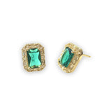 Adriene Emerald Cut Halo Birthstone Earrings