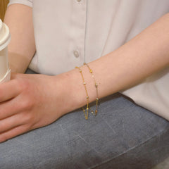 Diamond Cut Tri Tone Ball Chain Station Bracelet