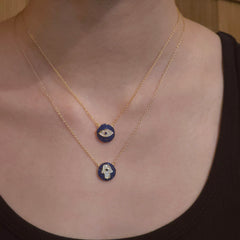 Hamsa Sapphire Sparkle Disc Necklace