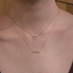 Love Pave Block Script Necklace