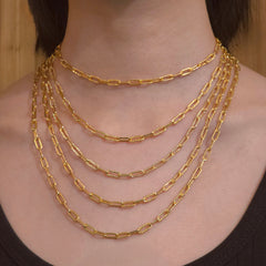 18K Gold Thick Texture Paperclip 3mm Chain Necklace