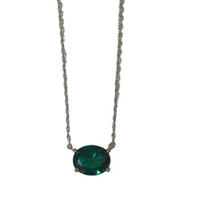 Brass Oval Birthstone Prong Necklace