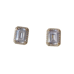 Halo Emerald Cut Baguette Birthstone Prong Studs