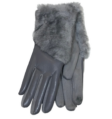 Leather Fur Button Gloves