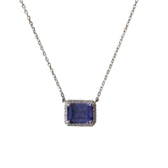 Halo Emerald Cut Baguette Birthstone Prong Necklace
