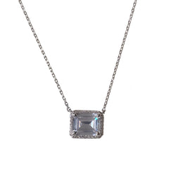 Halo Emerald Cut Baguette Birthstone Prong Necklace