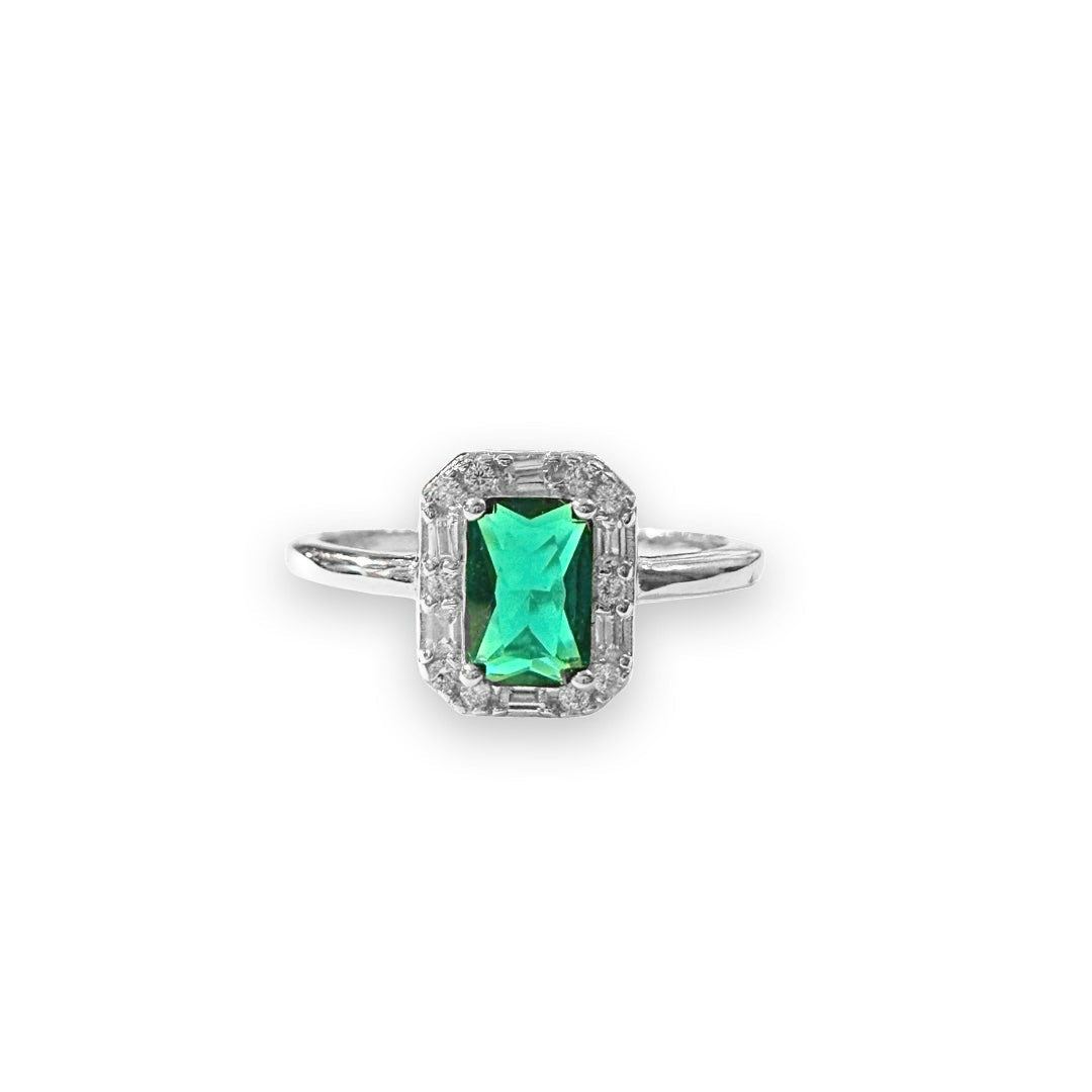 Adriene Emerald Cut Halo Birthstone Ring