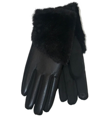 Leather Fur Button Gloves