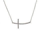 Sideways Slanted Sparkle Cross Necklace