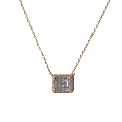 Halo Emerald Cut Baguette Birthstone Prong Necklace