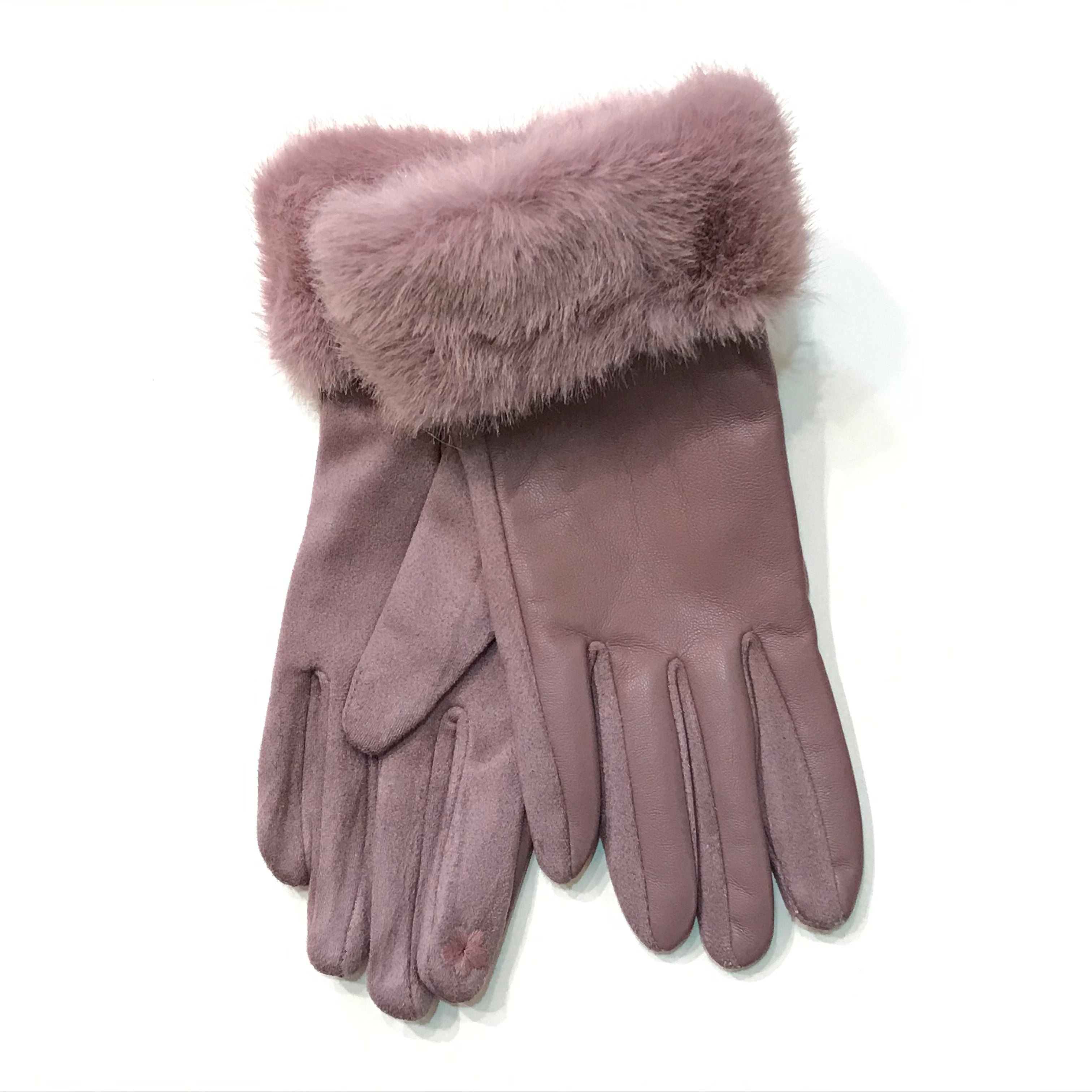 Leather Fur Cuff Gloves
