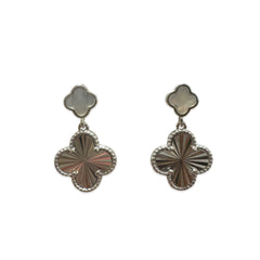 Sterling Silver Flora Ridged Mother of Pearl Drop Stud Earrings