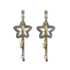 Shooting Pearl Star Tassel Statement Earrings