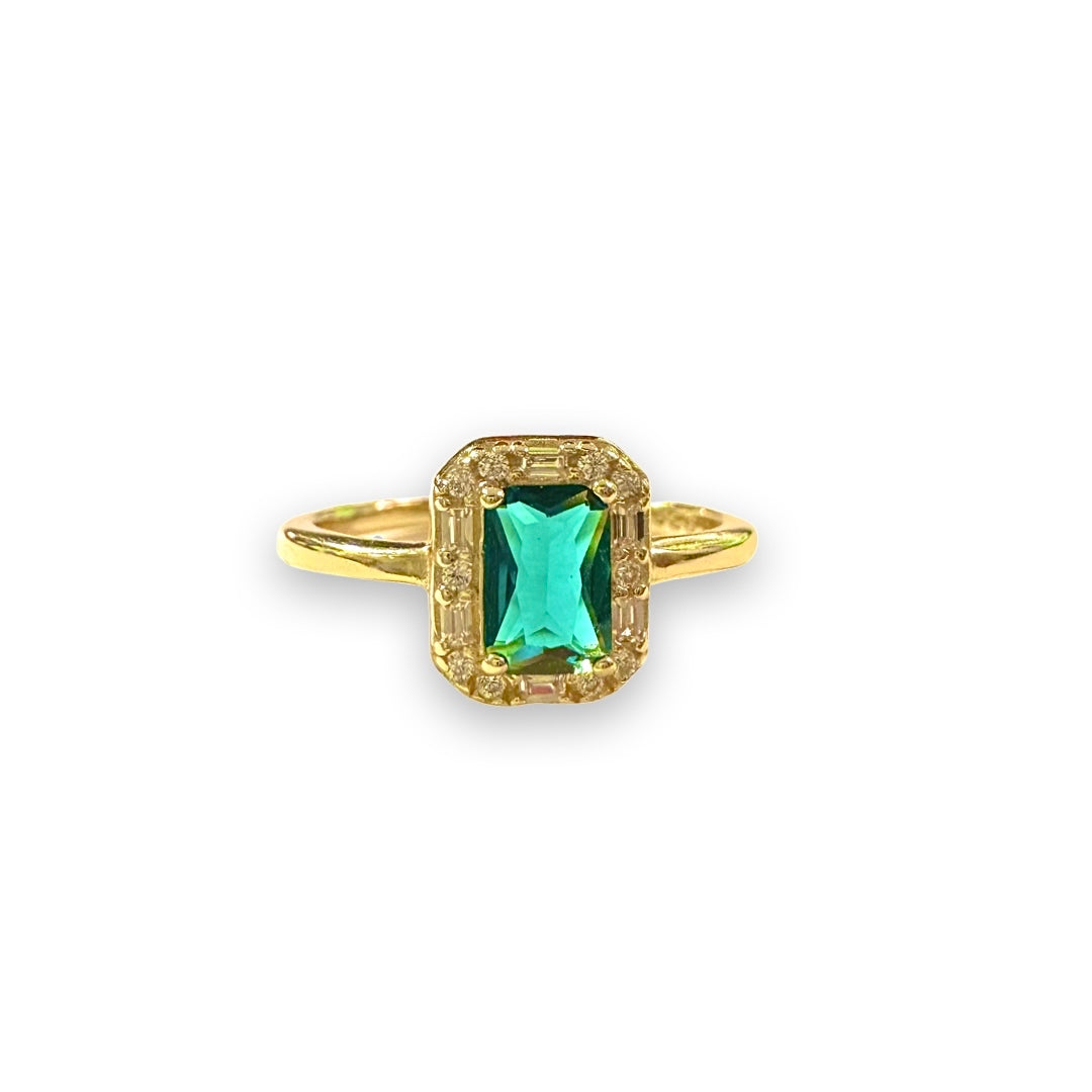 Adriene Emerald Cut Halo Birthstone Ring