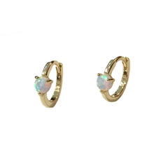 Mini White Opal Prong Huggies