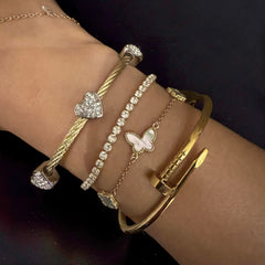 Heart Double Cable 3 Station Bracelet