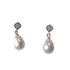 Bezel Stud Pearl Drop Earrings