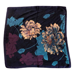 Midnight Peony Flower Silk Scarf