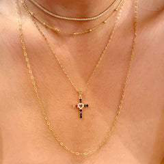 Emerald Cross Heart Pave Necklace