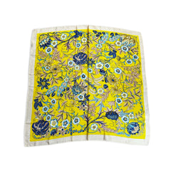 Noellery Yellow Blue Blooming Flower Silk Scarf