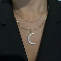 Golden Crescent Moon Pendant Necklace