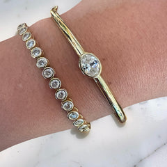Cleo Oval Bezel Bangle Cuff Bracelet