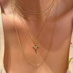 Emerald Cross Heart Pave Necklace