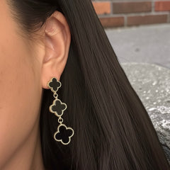 Triple Flora Bezel Gemstone Statement Earrings