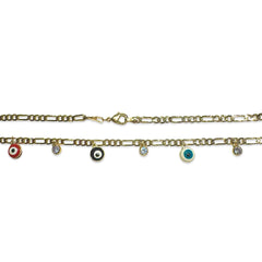 18K Gold Filled Evil Eye Bezel Charm Figaro Necklace