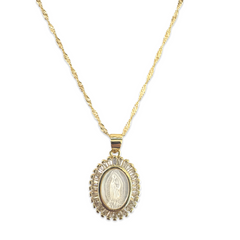 Gold Filled St. Mary Mother of Pearl Baguette Necklace