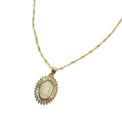 Gold Filled St. Mary Mother of Pearl Baguette Necklace