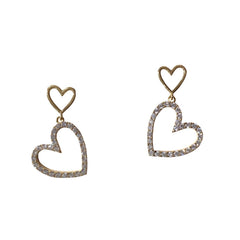 Double Heart Pave Dangle Earrings