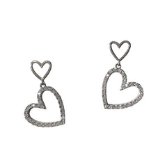 Double Heart Pave Dangle Earrings