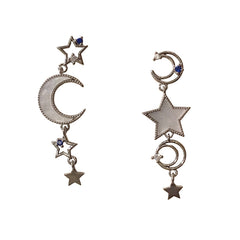 Moon Star Mismatched Dangle Earrings