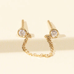 Minnie Double Bezel Chain Stud Earrings