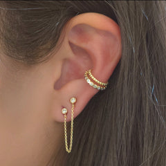 Minnie Double Bezel Chain Stud Earrings