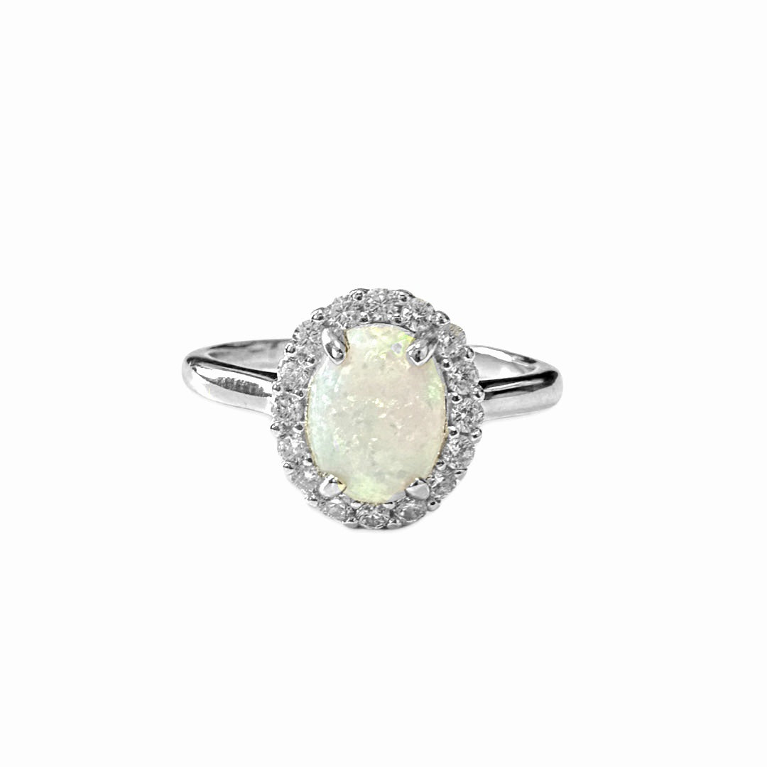 White Opaline Oval Halo Ring