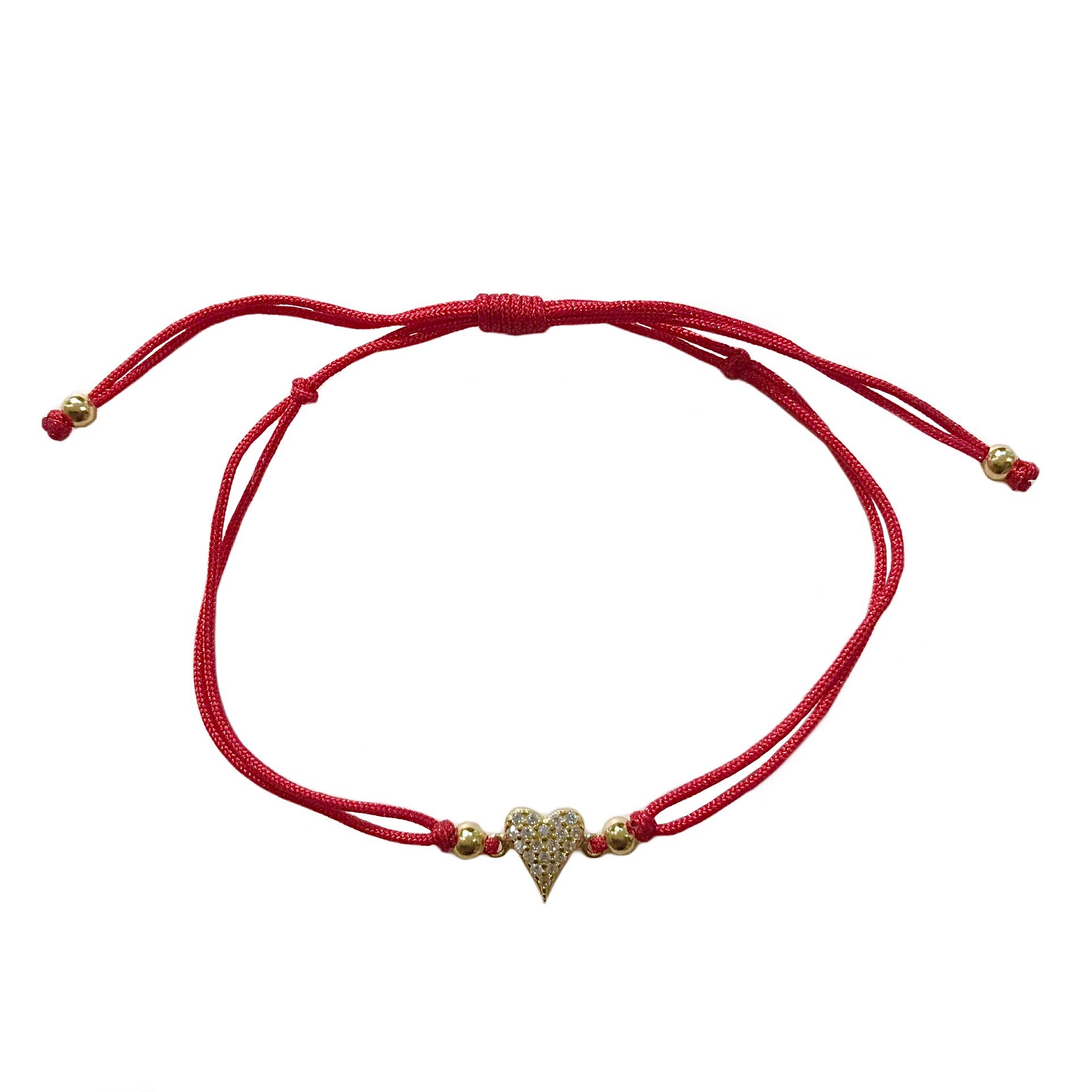 Pointy Heart Red Thread Bracelet - Gold