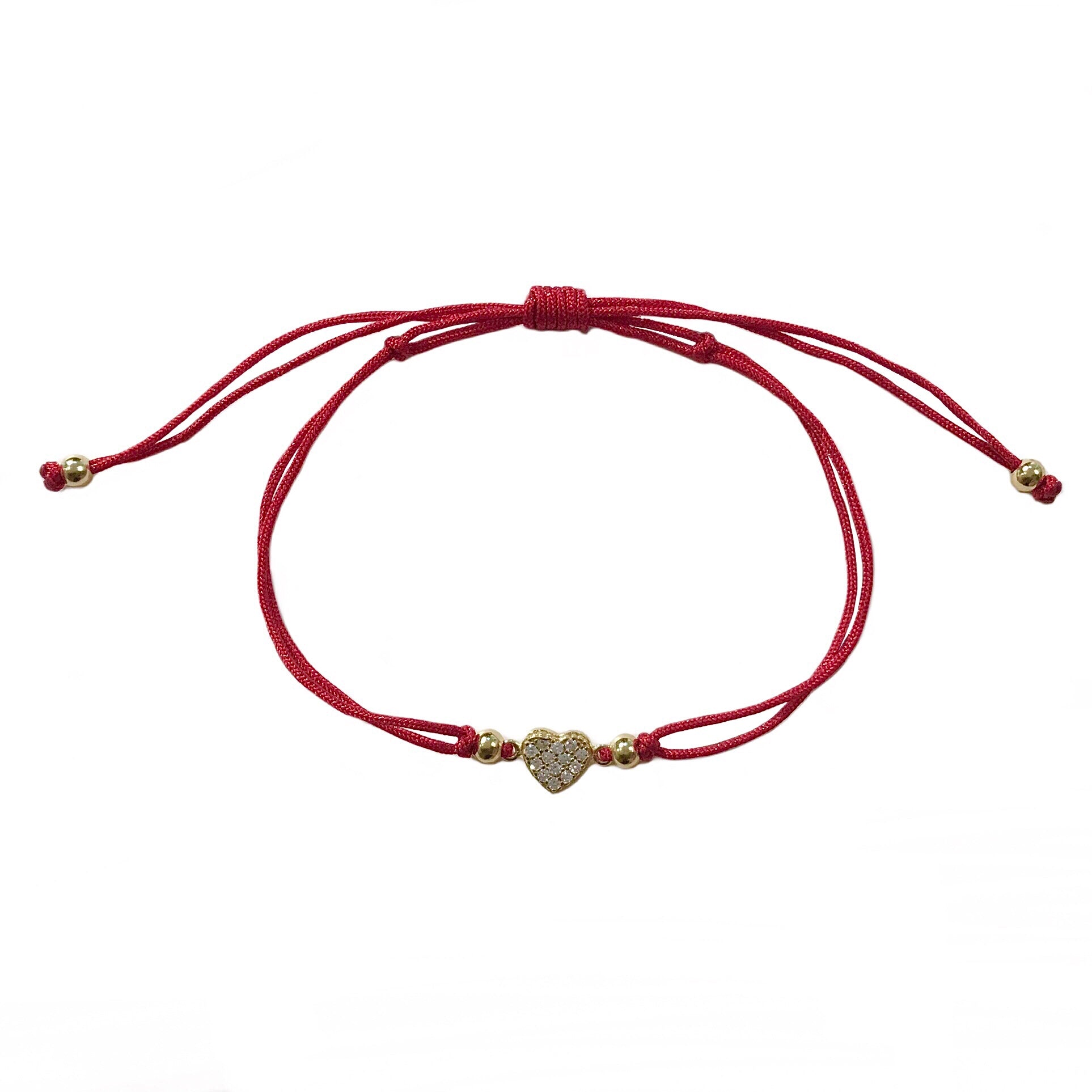 Petite Heart Red Thread Adjustable Bracelet