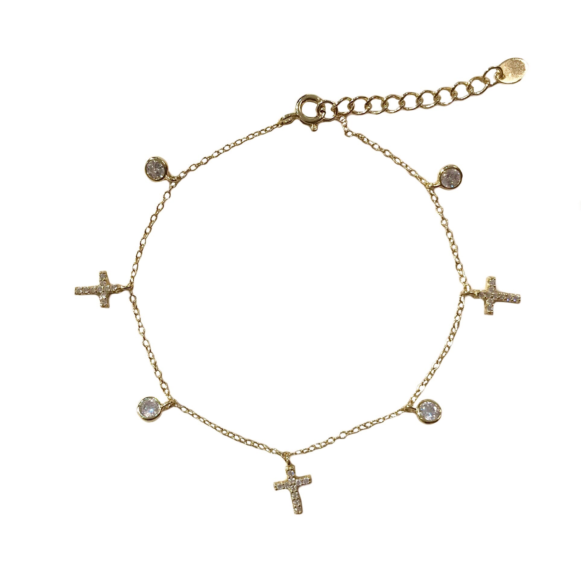 Cross Pave Bezel Charms Bracelet