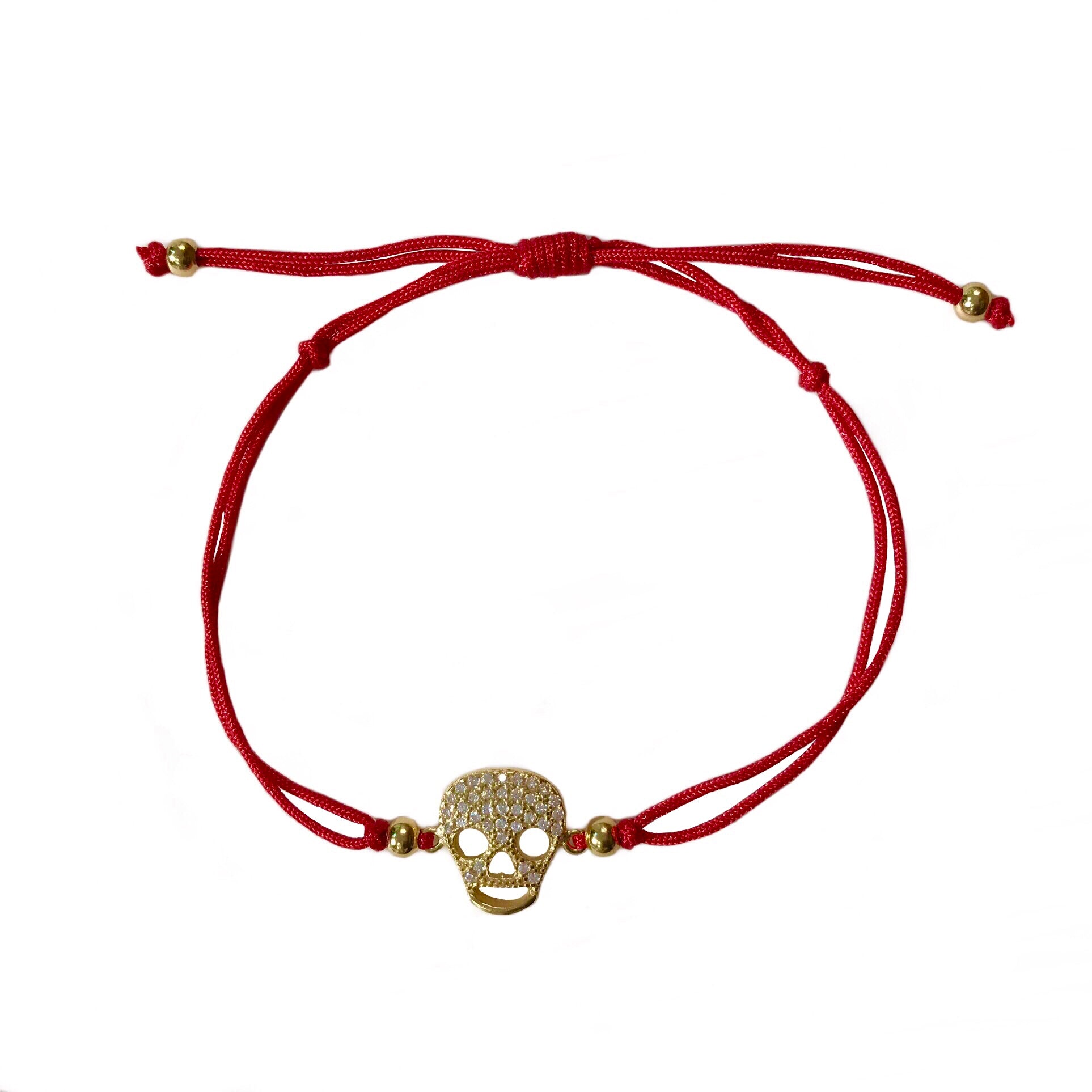 Skull CZ Red Thread Adjustable Bracelet